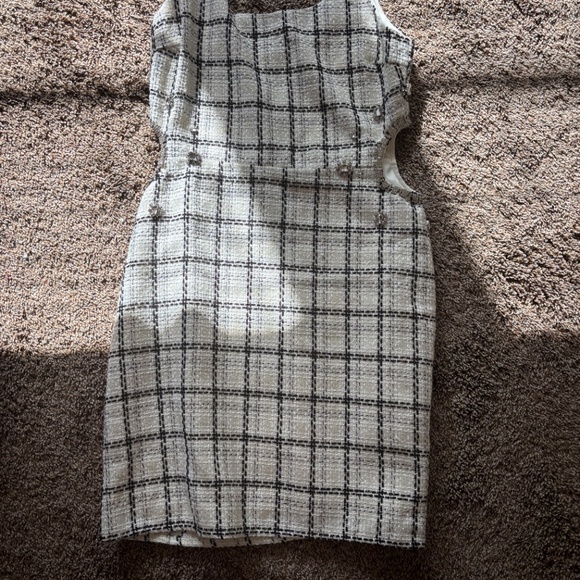 GB scoop neck dress jeweled tweed mini dress white - Picture 2 of 6